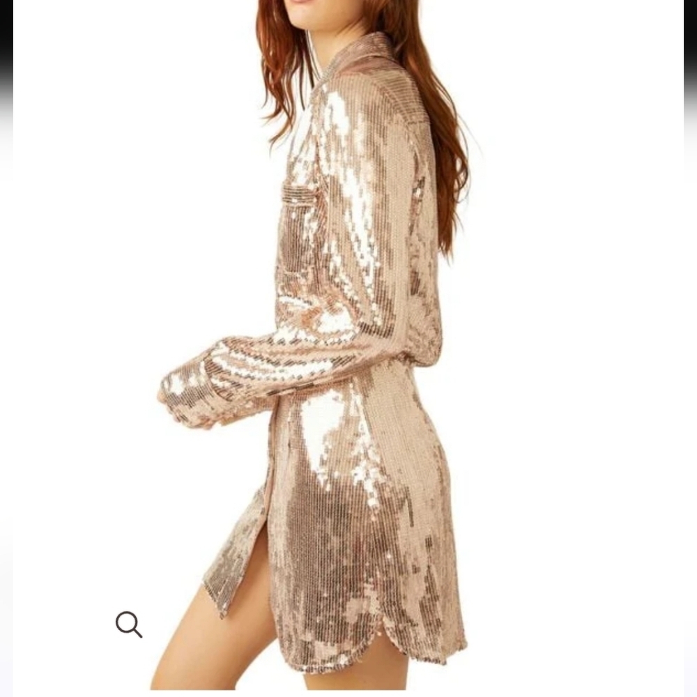 Free People Sophie Sequin Mini Shirt Dress Champagne Gold New Boho Festival Y2K - Picture 3 of 16
